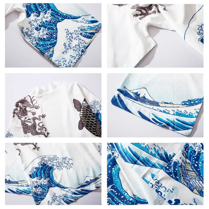 はっぴ 和服 | 浮世絵 法被 富士山・鯉龍柄 和装羽織 XLサイズ