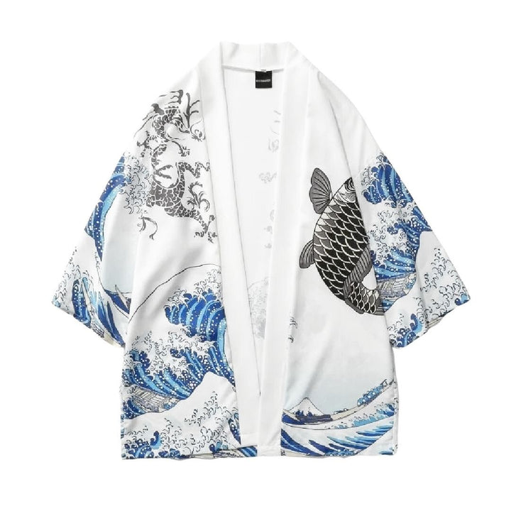 はっぴ 和服 | 浮世絵 法被 富士山・鯉龍柄 和装羽織 XLサイズ