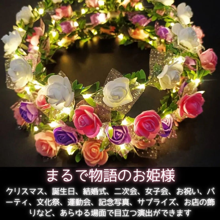仮装 パーティーグッズ | 光る薔薇の花冠 パーティ用ヘアアクセサリー 全5カラー