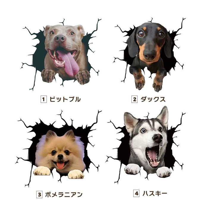 車 アクセサリー | 3D飛び出すわんちゃんステッカー - 車用ドレスアップグッズ