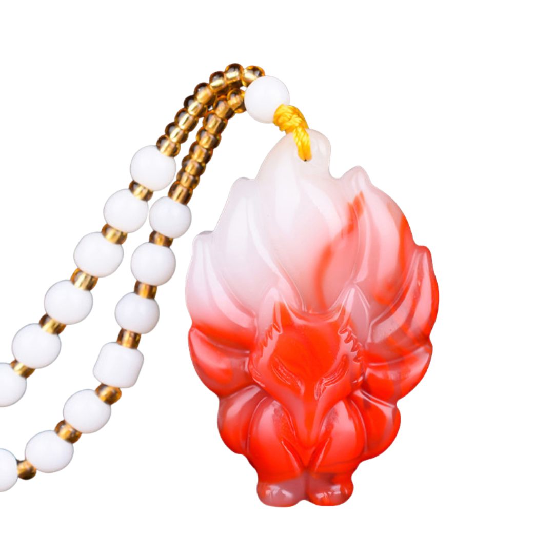 風水 アクセサリー | 赤翡翠ネックレス 九尾キツネ 開運アクセサリー