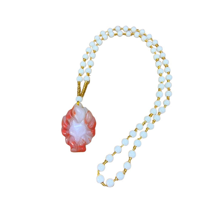 風水 アクセサリー | 赤翡翠ネックレス 九尾キツネ 開運アクセサリー