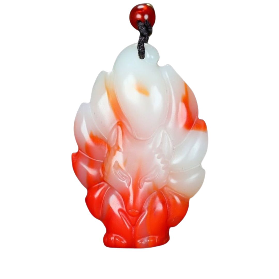 風水 アクセサリー | 赤翡翠ネックレス 九尾キツネ 開運アクセサリー