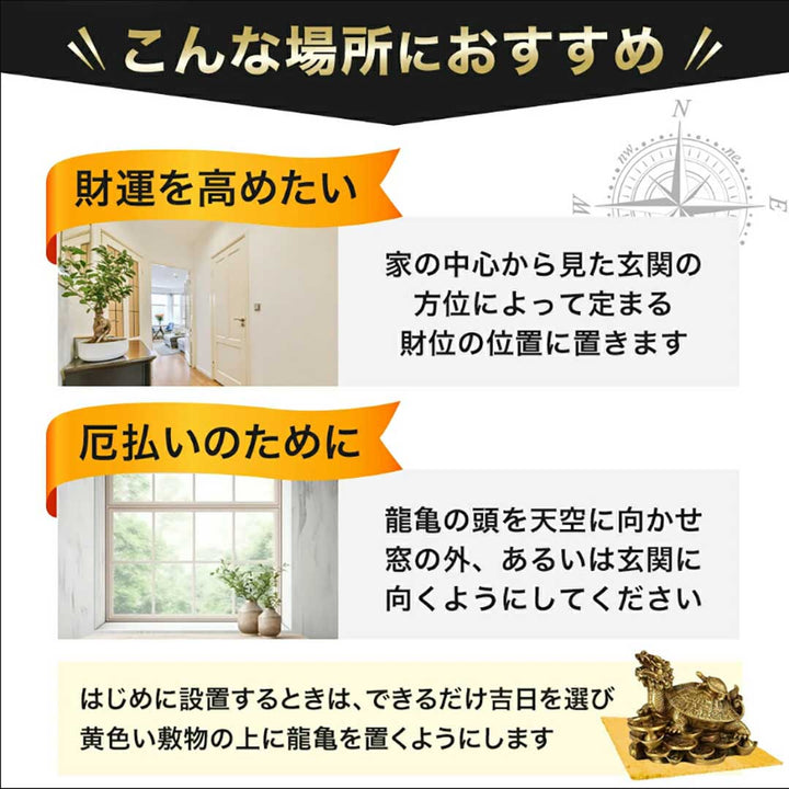 風水 インテリア | 開運龍亀ブロンズ置物 - 金運・財運向上 ロングイ