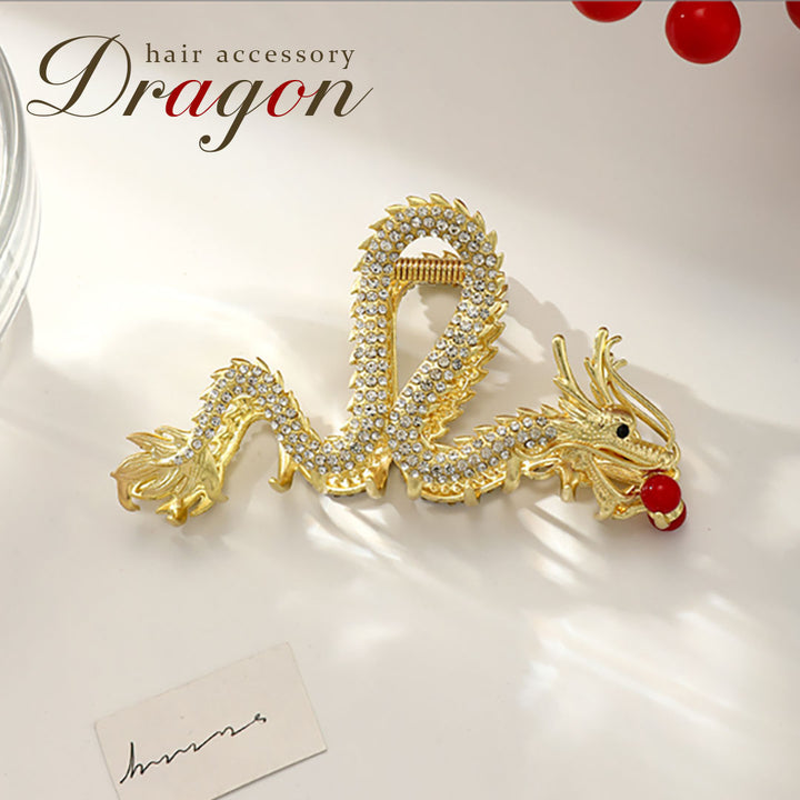 ヘアアクセサリー | 龍と赤玉のゴールドヘアクリップ
