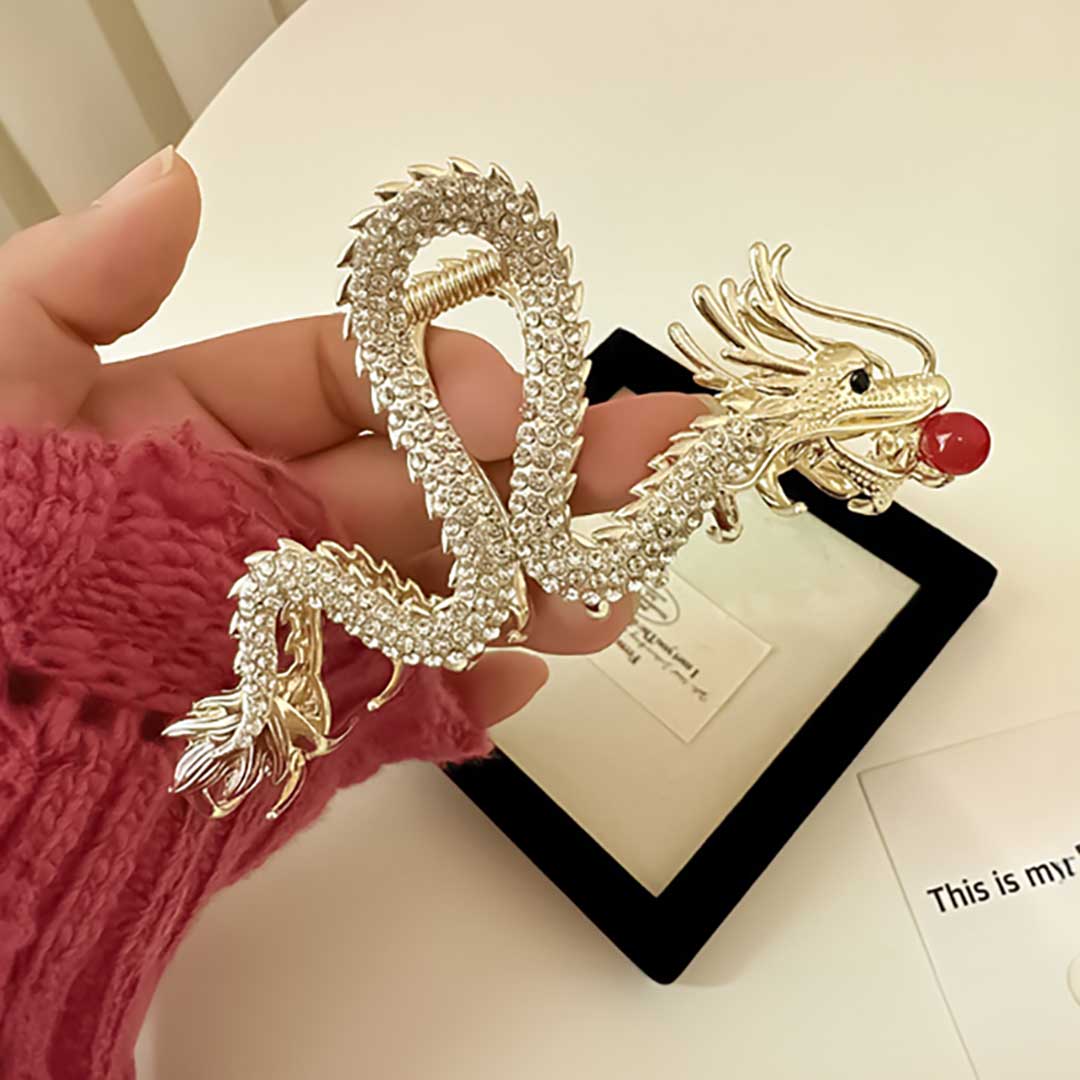 ヘアアクセサリー | 龍と赤玉のゴールドヘアクリップ