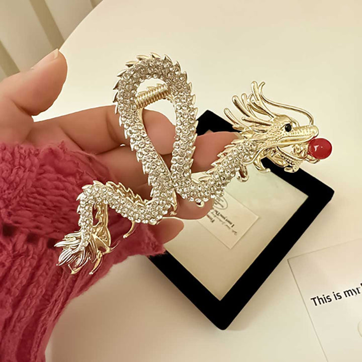 ヘアアクセサリー | 龍と赤玉のゴールドヘアクリップ