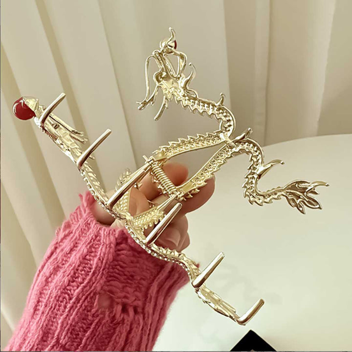 ヘアアクセサリー | 龍と赤玉のゴールドヘアクリップ