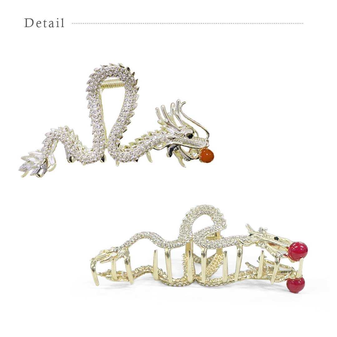 ヘアアクセサリー | 龍と赤玉のゴールドヘアクリップ