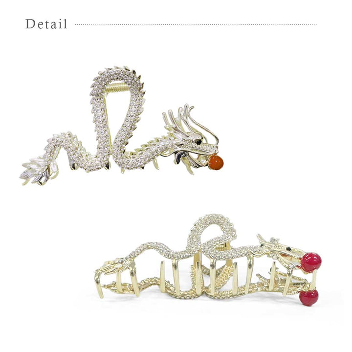 ヘアアクセサリー | 龍と赤玉のゴールドヘアクリップ