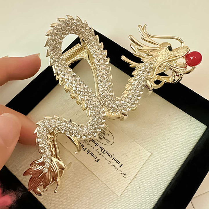 ヘアアクセサリー | 龍と赤玉のゴールドヘアクリップ