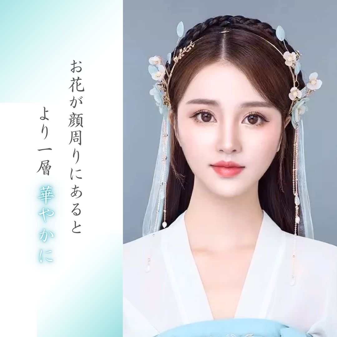 ヘアアクセサリー | 淡い青の花 ヘアアクセサリー - シンプルオリエンタルデザイン
