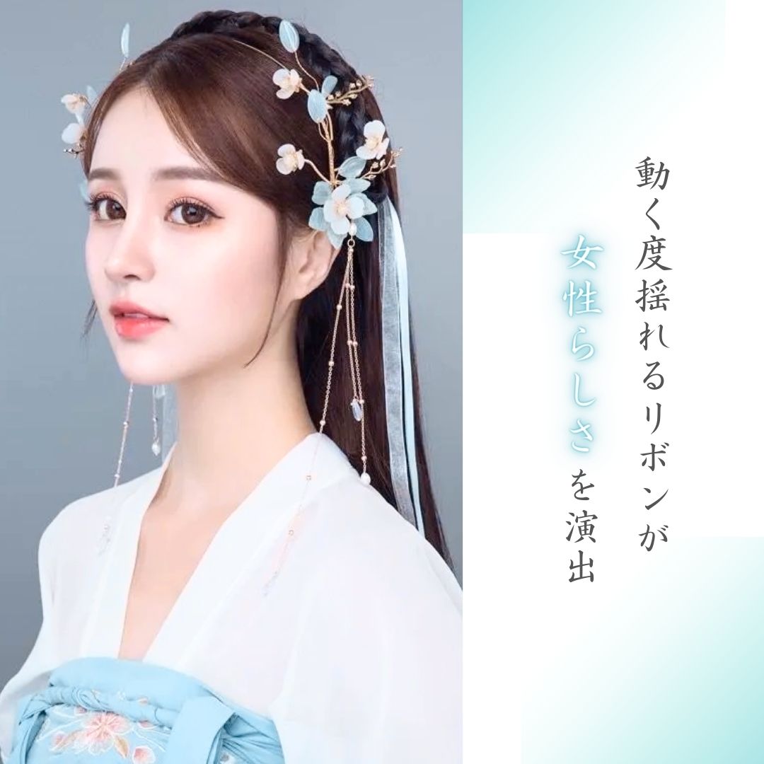 ヘアアクセサリー | 淡い青の花 ヘアアクセサリー - シンプルオリエンタルデザイン
