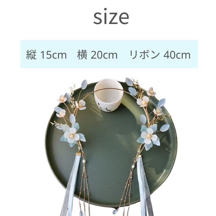 ヘアアクセサリー | 淡い青の花 ヘアアクセサリー - シンプルオリエンタルデザイン