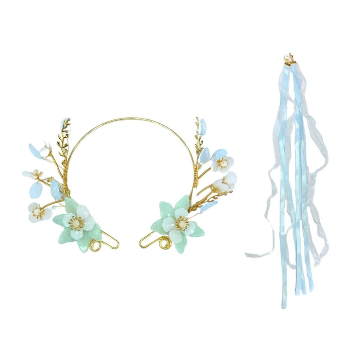 ヘアアクセサリー | 淡い青の花 ヘアアクセサリー - シンプルオリエンタルデザイン
