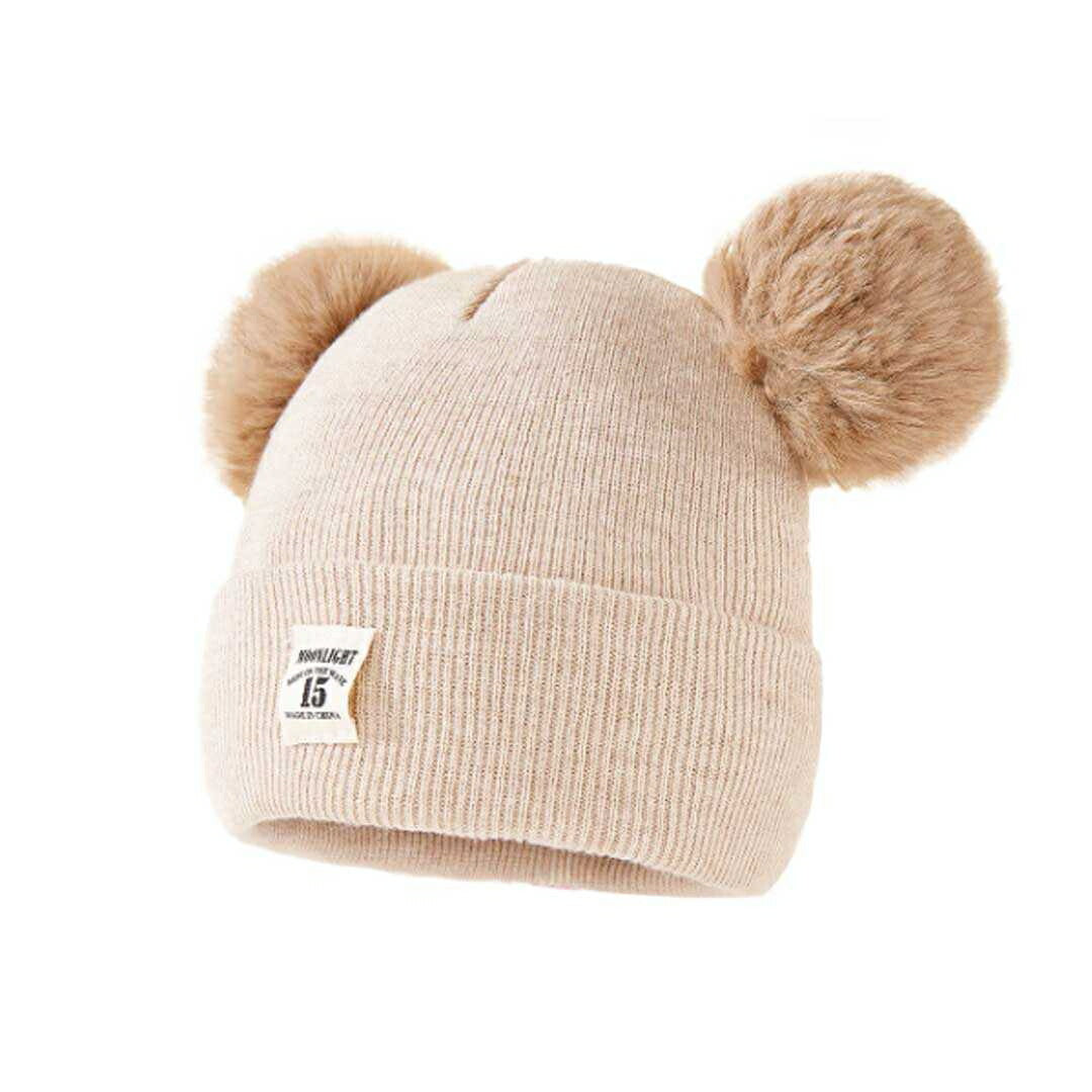 赤ちゃん用品 | くま耳ポンポン付きニット帽 子供・赤ちゃん用