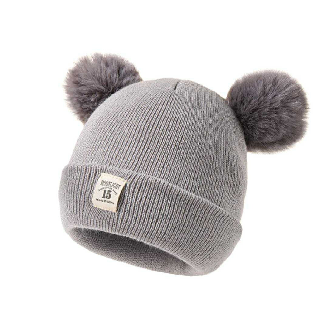 赤ちゃん用品 | くま耳ポンポン付きニット帽 子供・赤ちゃん用