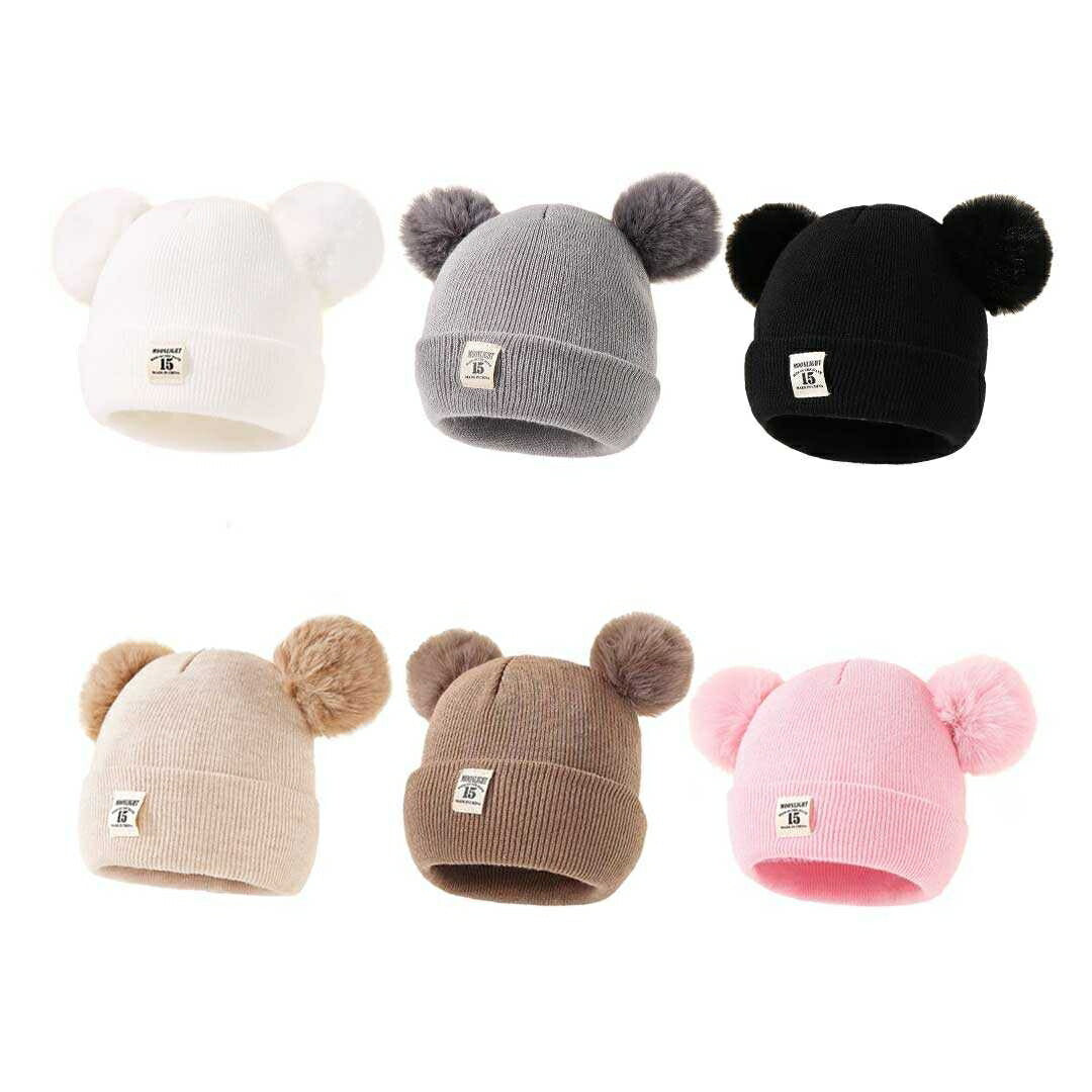 赤ちゃん用品 | くま耳ポンポン付きニット帽 子供・赤ちゃん用