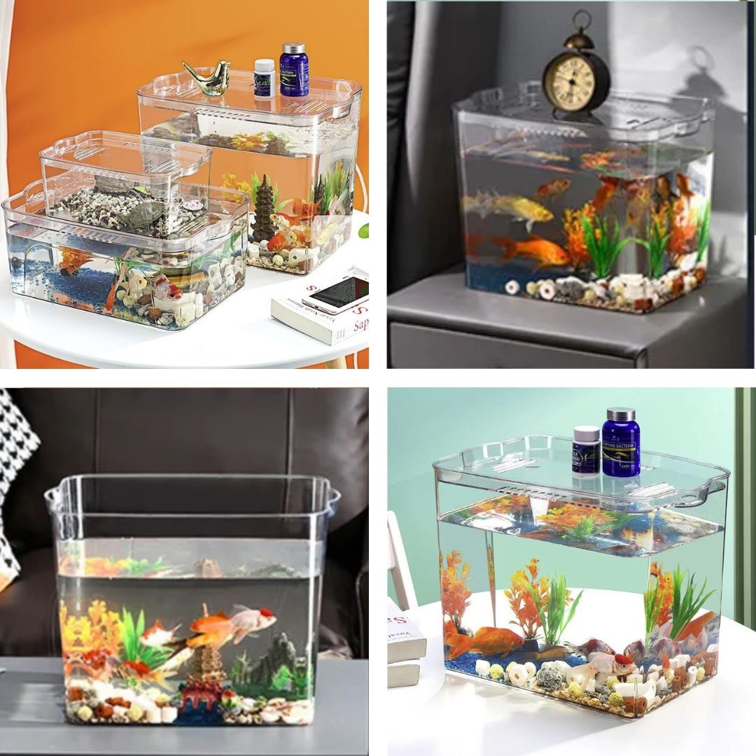 ペットグッズ | メダカ・金魚用クリアアクアリウム - 蓋付きプラスチック水槽