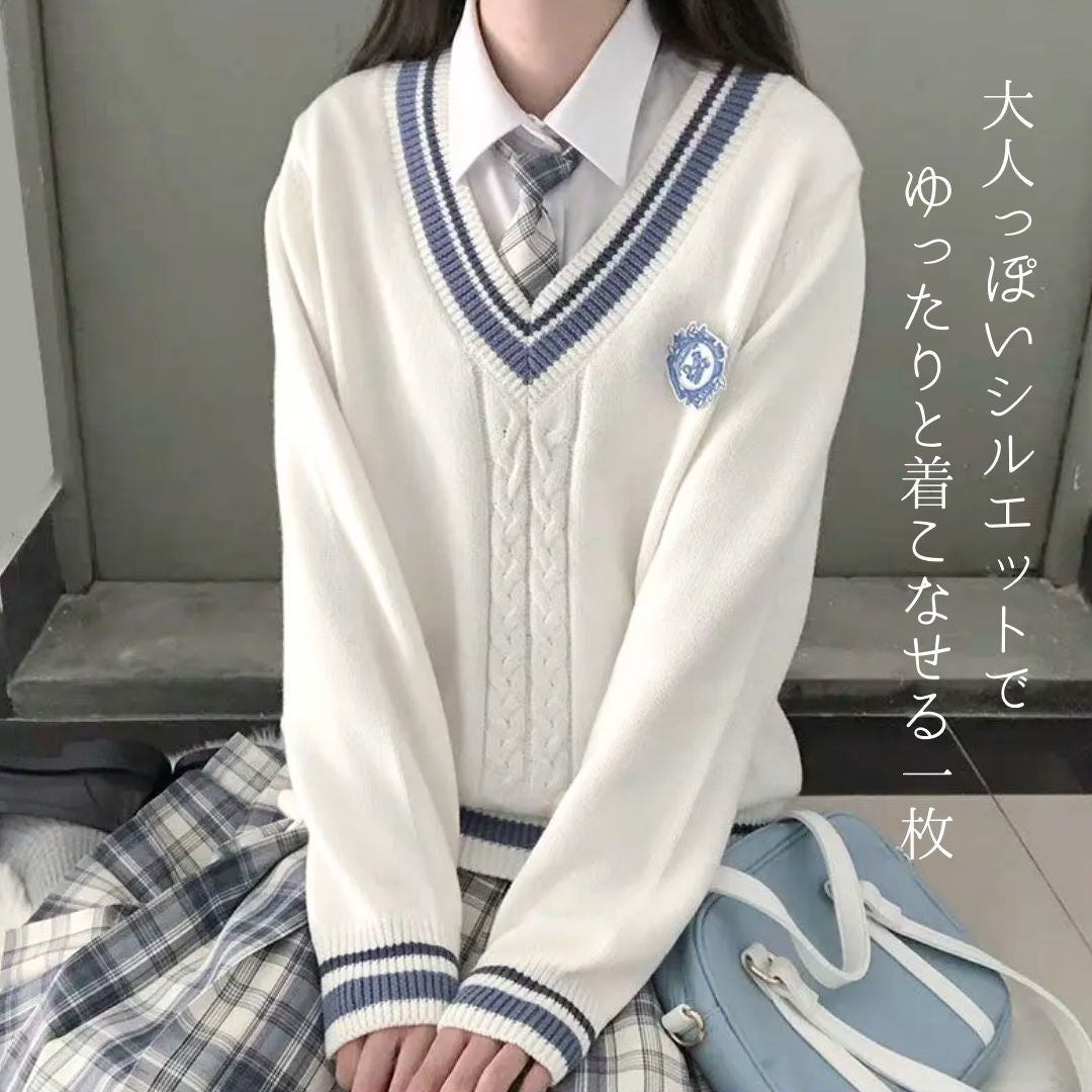 アウター ジャケット | ユニセックスVネック学生ニットセーター - 学校・普段使い向け
