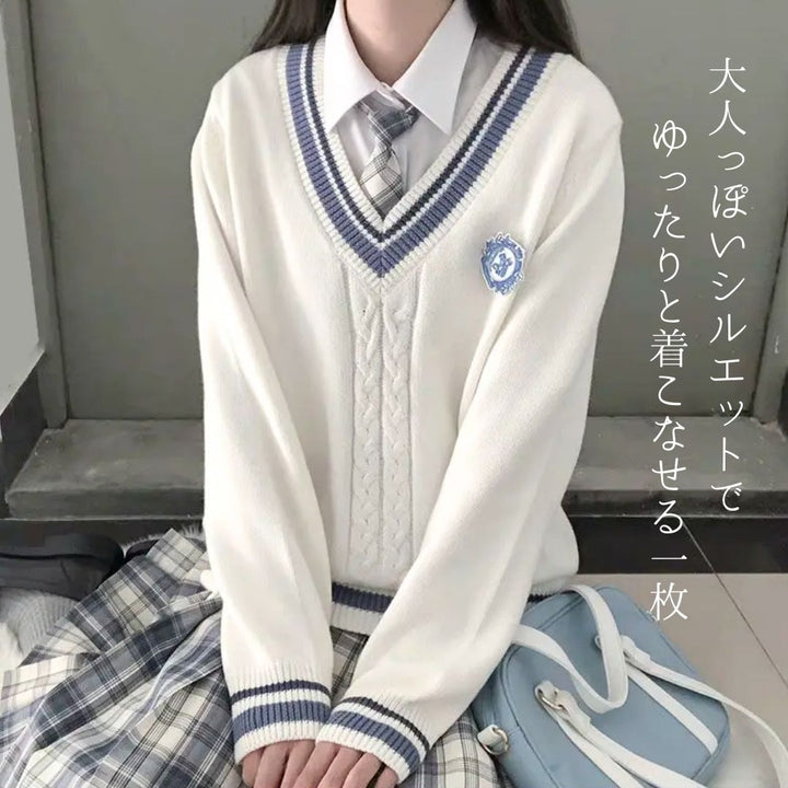 アウター ジャケット | ユニセックスVネック学生ニットセーター - 学校・普段使い向け