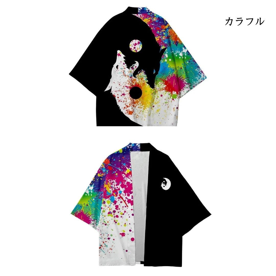 はっぴ 和服 | 陰陽狼デザイン法被・はんてん Lサイズ 和柄お祭り衣装