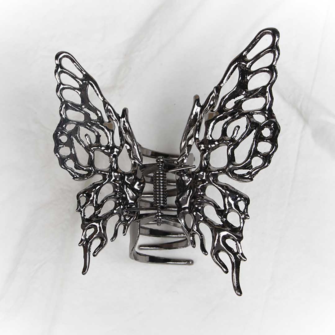 ヘアアクセサリー | シルバーブラック蝶モチーフ ヘアクリップ アンティーク調