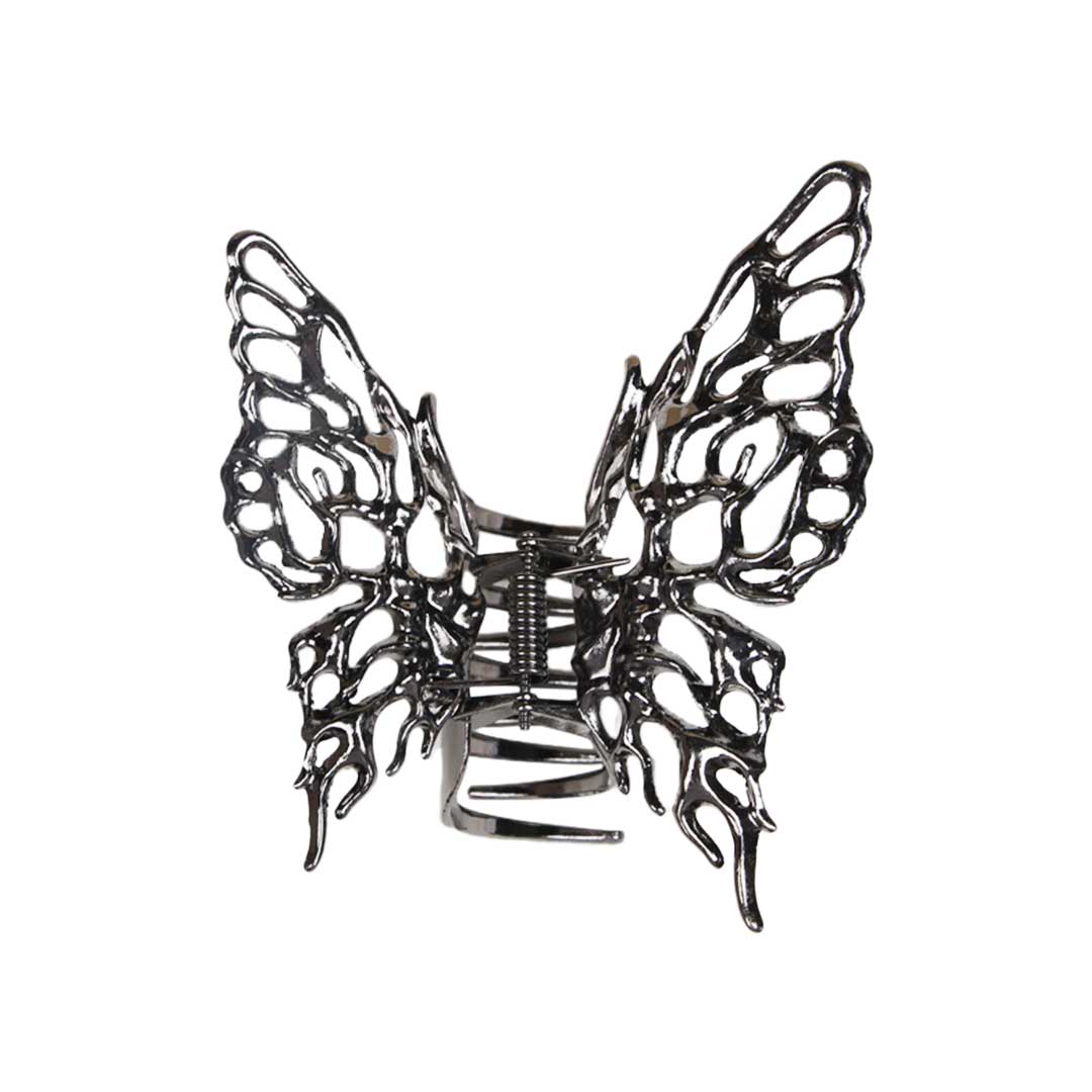 ヘアアクセサリー | シルバーブラック蝶モチーフ ヘアクリップ アンティーク調