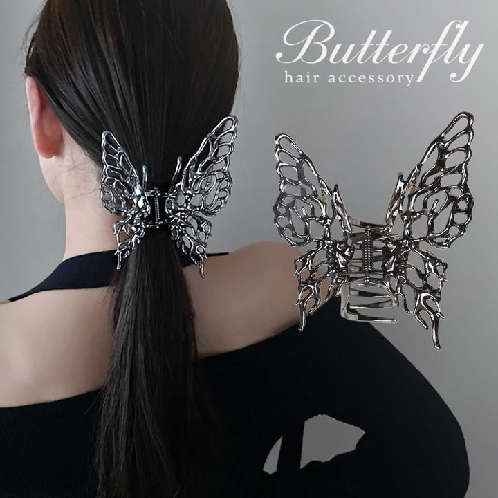ヘアアクセサリー | シルバーブラック蝶モチーフ ヘアクリップ アンティーク調