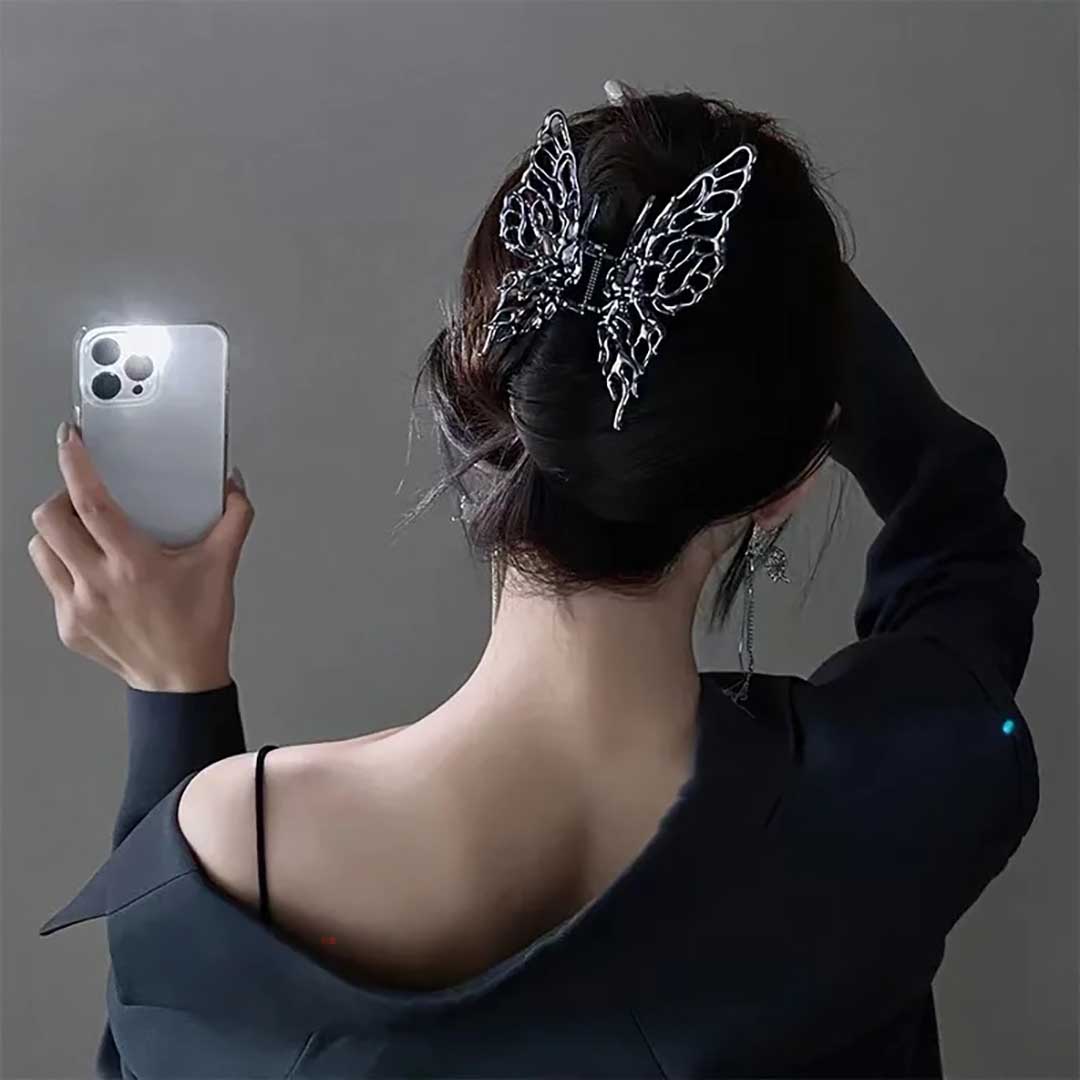 ヘアアクセサリー | シルバーブラック蝶モチーフ ヘアクリップ アンティーク調