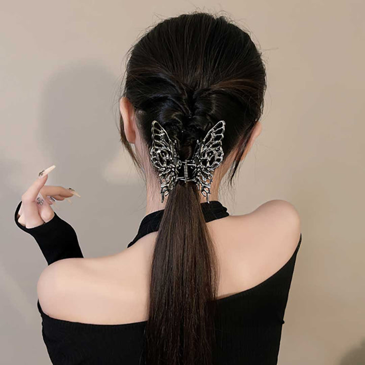 ヘアアクセサリー | シルバーブラック蝶モチーフ ヘアクリップ アンティーク調