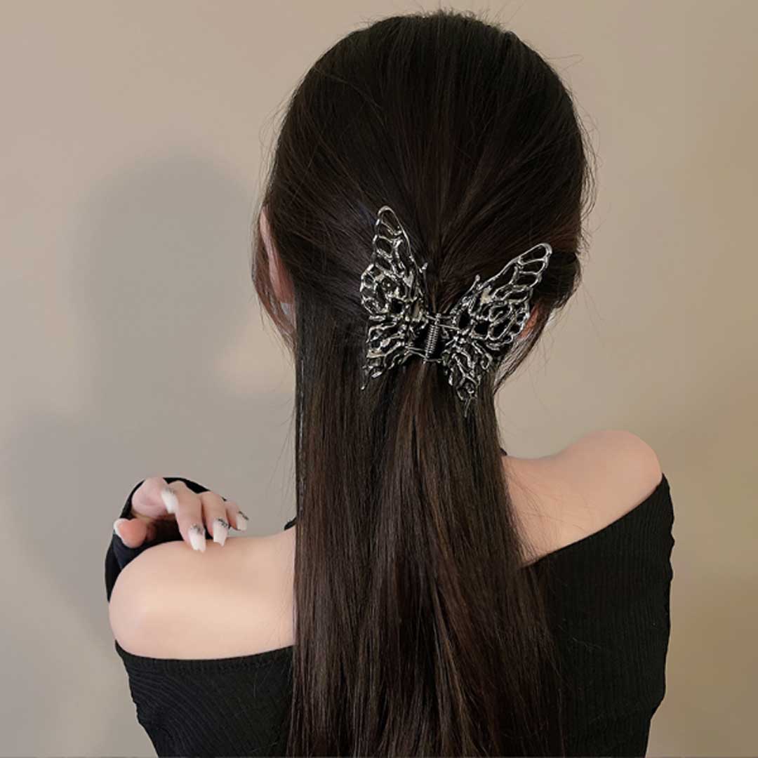 ヘアアクセサリー | シルバーブラック蝶モチーフ ヘアクリップ アンティーク調