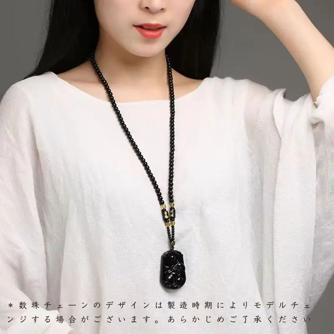 風水 アクセサリー | 黒数珠ネックレス「巳」開運アクセサリー