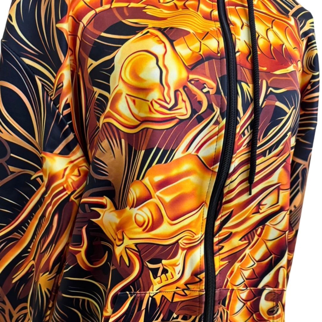 パーカー 男性 | 黄金龍フルジップパーカー メンズ ブラック・金色