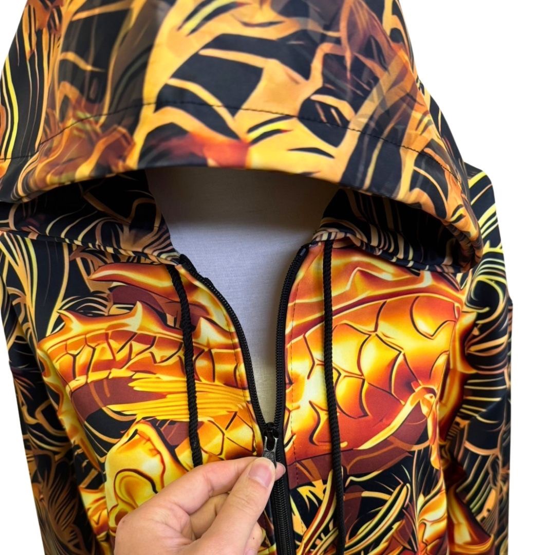 パーカー 男性 | 黄金龍フルジップパーカー メンズ ブラック・金色