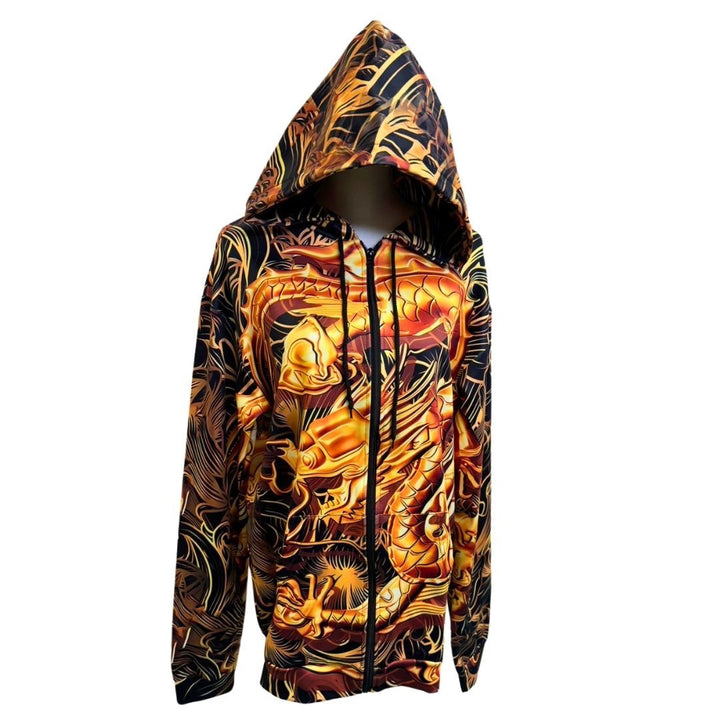 パーカー 男性 | 黄金龍フルジップパーカー メンズ ブラック・金色