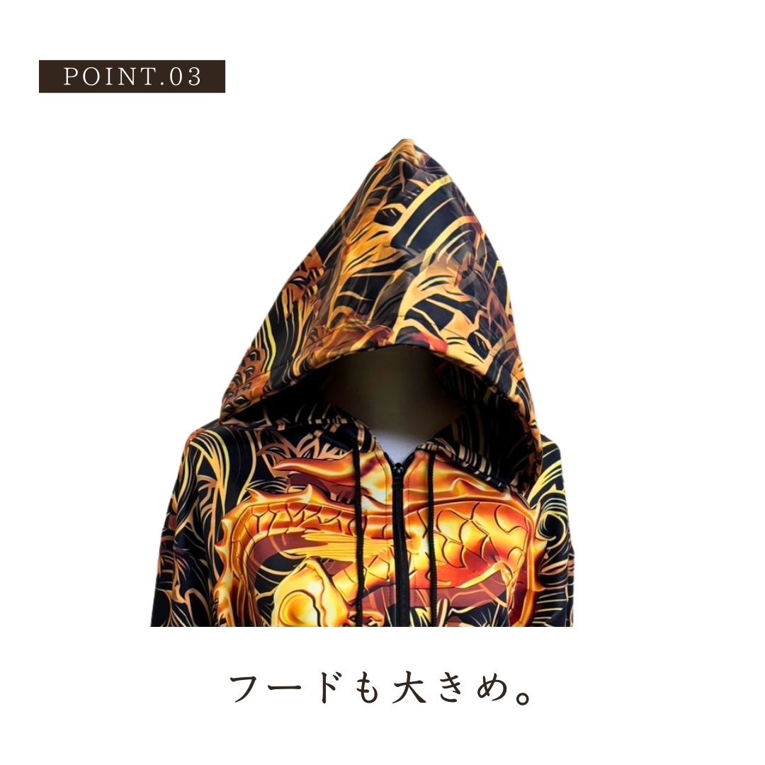 パーカー 男性 | 黄金龍フルジップパーカー メンズ ブラック・金色