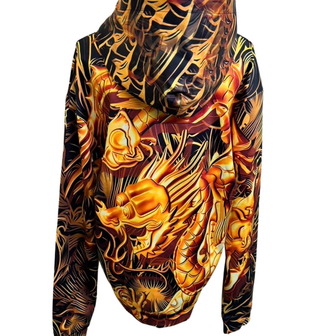 パーカー 男性 | 黄金龍フルジップパーカー メンズ ブラック・金色