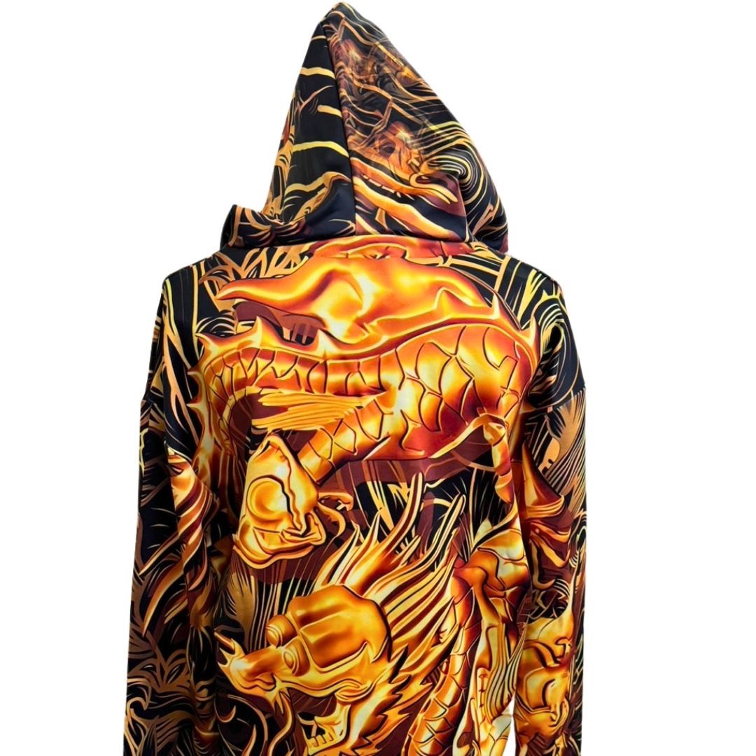 パーカー 男性 | 黄金龍フルジップパーカー メンズ ブラック・金色