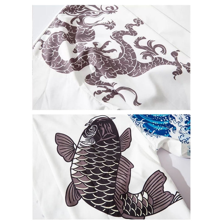 はっぴ 和服 | 浮世絵 法被 富士山・鯉龍柄 和装羽織 XLサイズ