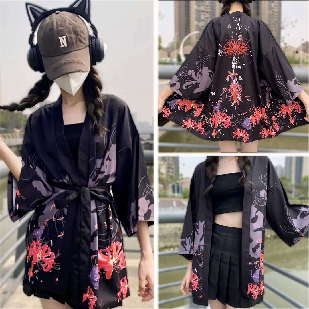 はっぴ 和服 | 和柄ハッピ「彼岸花と蝶」夏祭り用