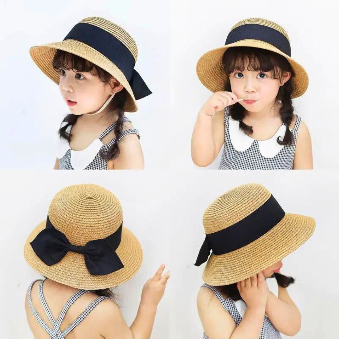 キャップ | リボン付き麦わら帽子 紫外線対策 親子ペアルック