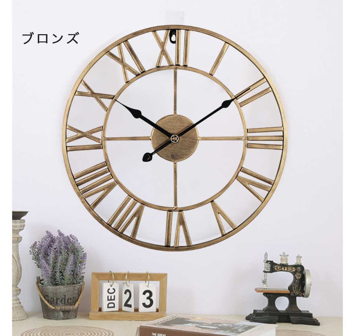 壁掛け時計 | 大きな静音アイアン壁掛け時計 - アンティークデザイン