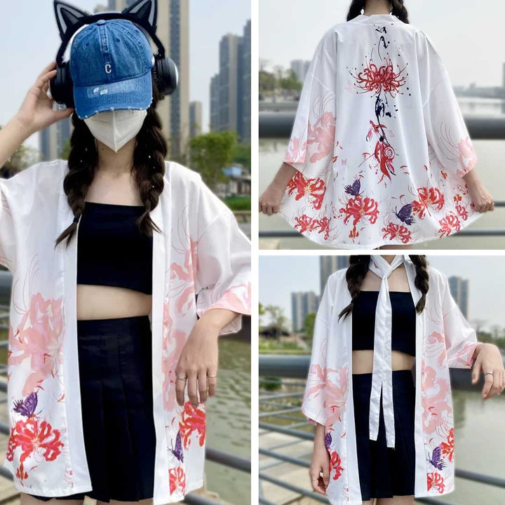 はっぴ 和服 | 和柄ハッピ「彼岸花と蝶」夏祭り用