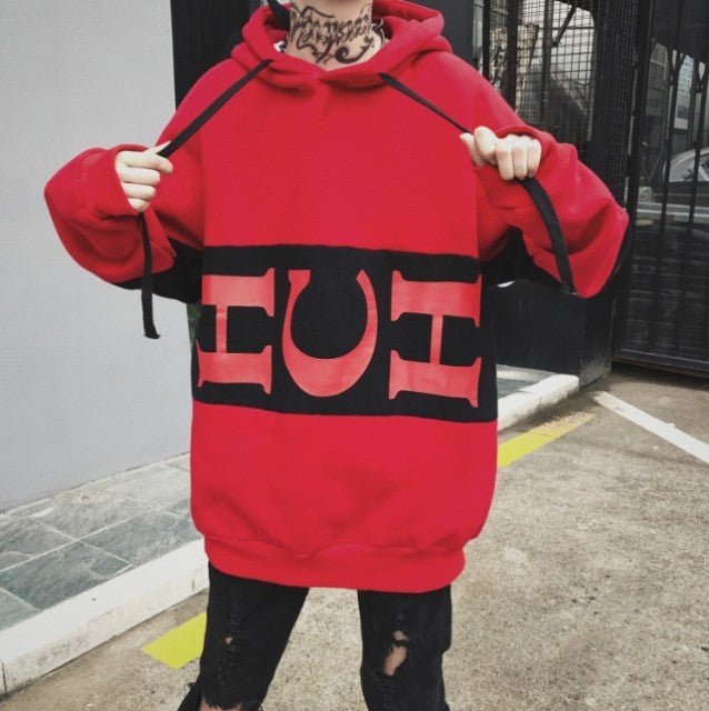 パーカー 男性 | オーバーサイズ パーカー ユニセックス | ストリート風 黒/赤