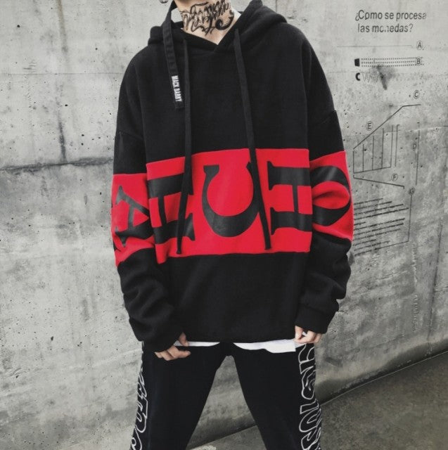 パーカー 男性 | オーバーサイズ パーカー ユニセックス | ストリート風 黒/赤