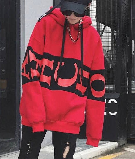 パーカー 男性 | オーバーサイズ パーカー ユニセックス | ストリート風 黒/赤