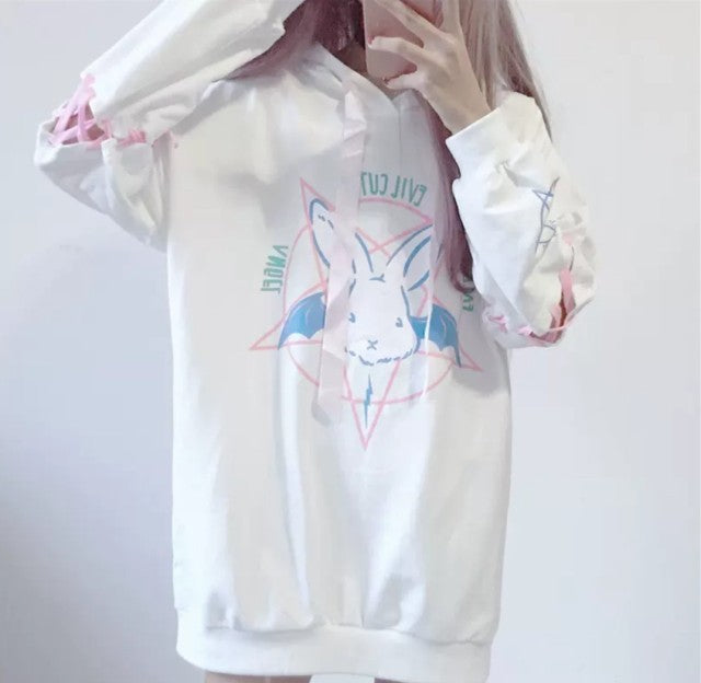 パーカー 女性 | ウサギ魔方陣 レディース 2WAY ビッグシルエットパーカー