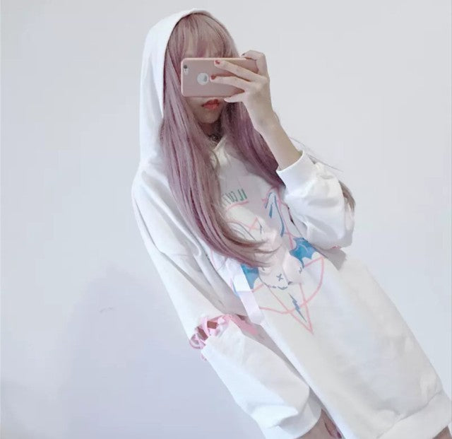 パーカー 女性 | ウサギ魔方陣 レディース 2WAY ビッグシルエットパーカー