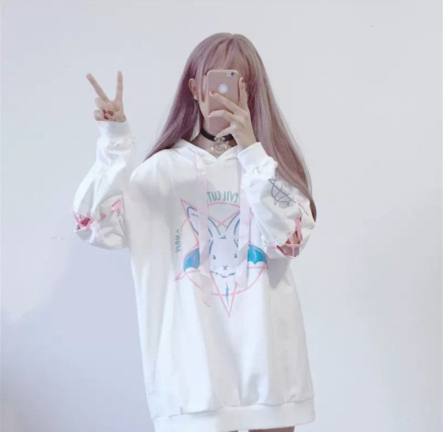 パーカー 女性 | ウサギ魔方陣 レディース 2WAY ビッグシルエットパーカー